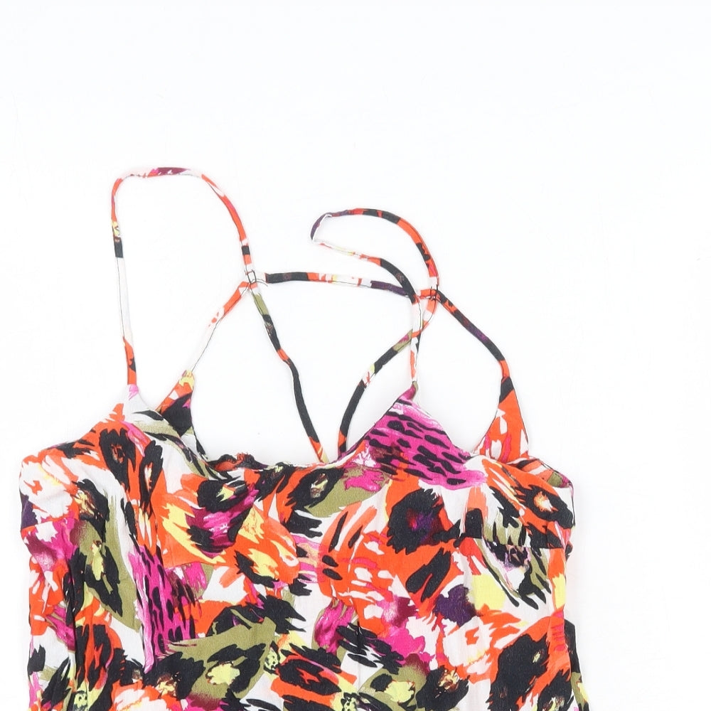 Topshop Womens Multicoloured Geometric Viscose Basic Tank Size 10 Round Neck