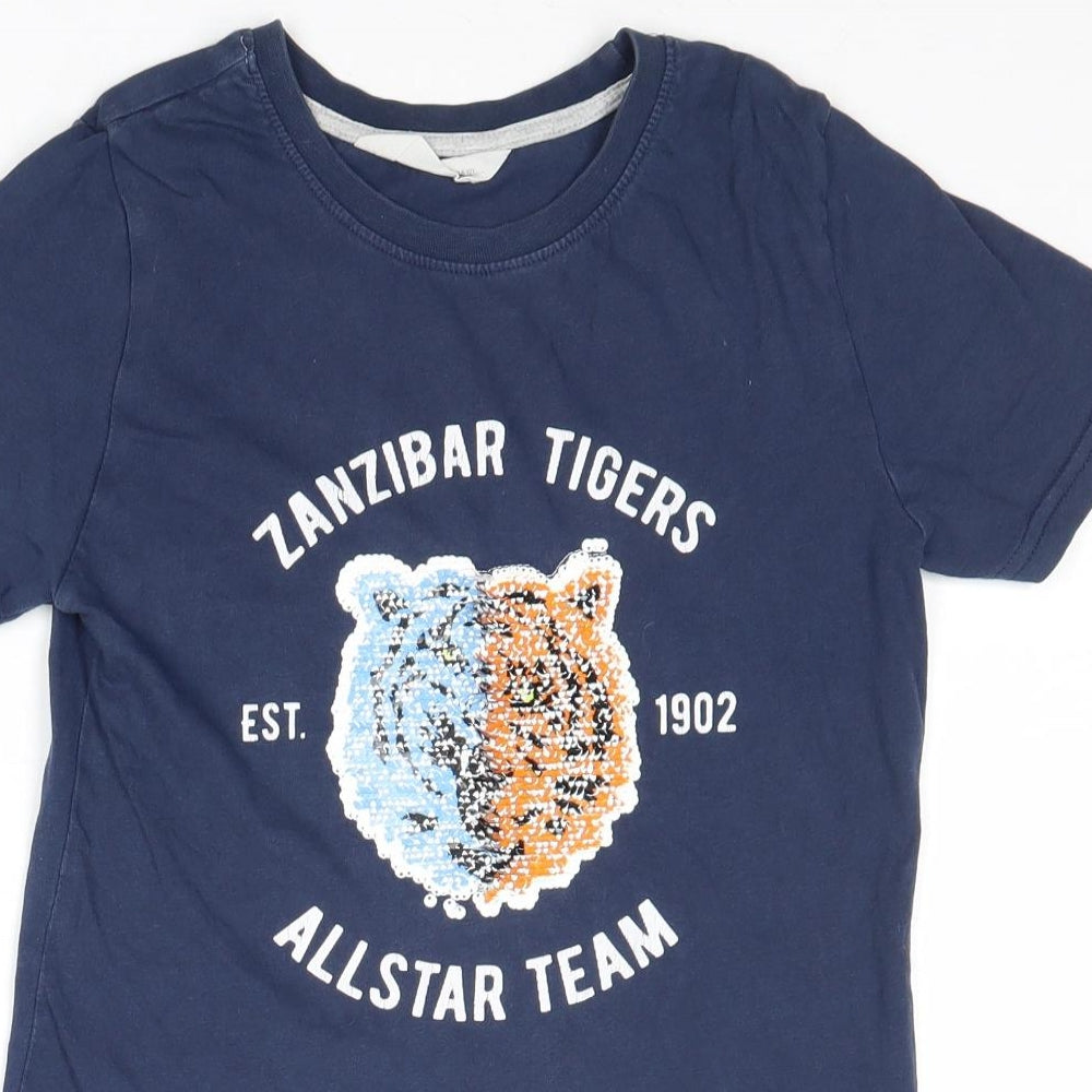 H&M Boys Blue Cotton Basic T-Shirt Size 9-10 Years Round Neck Pullover - Zanzibar Tigers