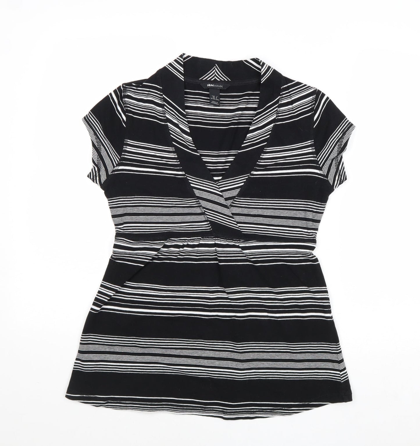 H&M Womens Black Striped Viscose Basic Blouse Size S V-Neck