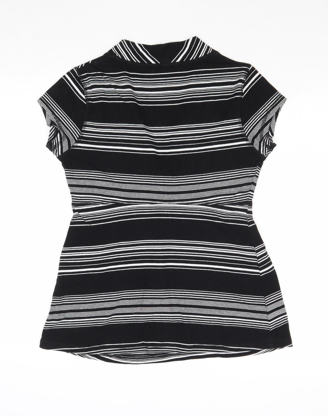 H&M Womens Black Striped Viscose Basic Blouse Size S V-Neck