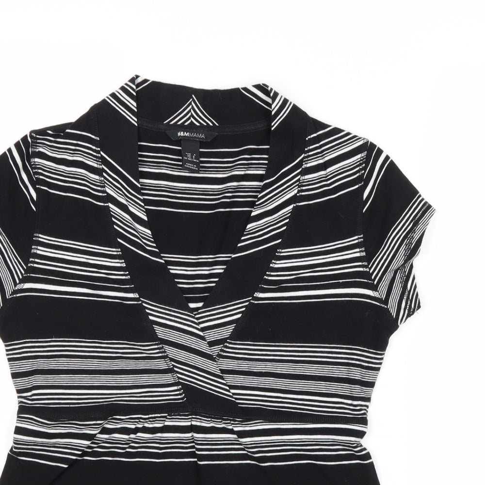 H&M Womens Black Striped Viscose Basic Blouse Size S V-Neck
