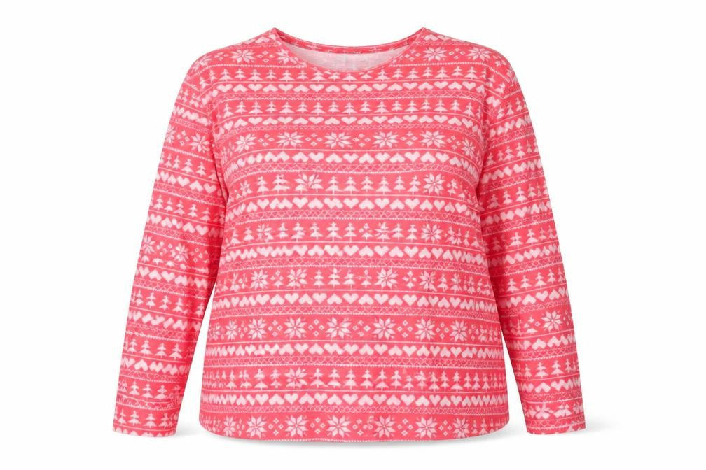 In the Style Womens Red Geometric Polyester Basic Blouse Size 2XL Round Neck - Christmas