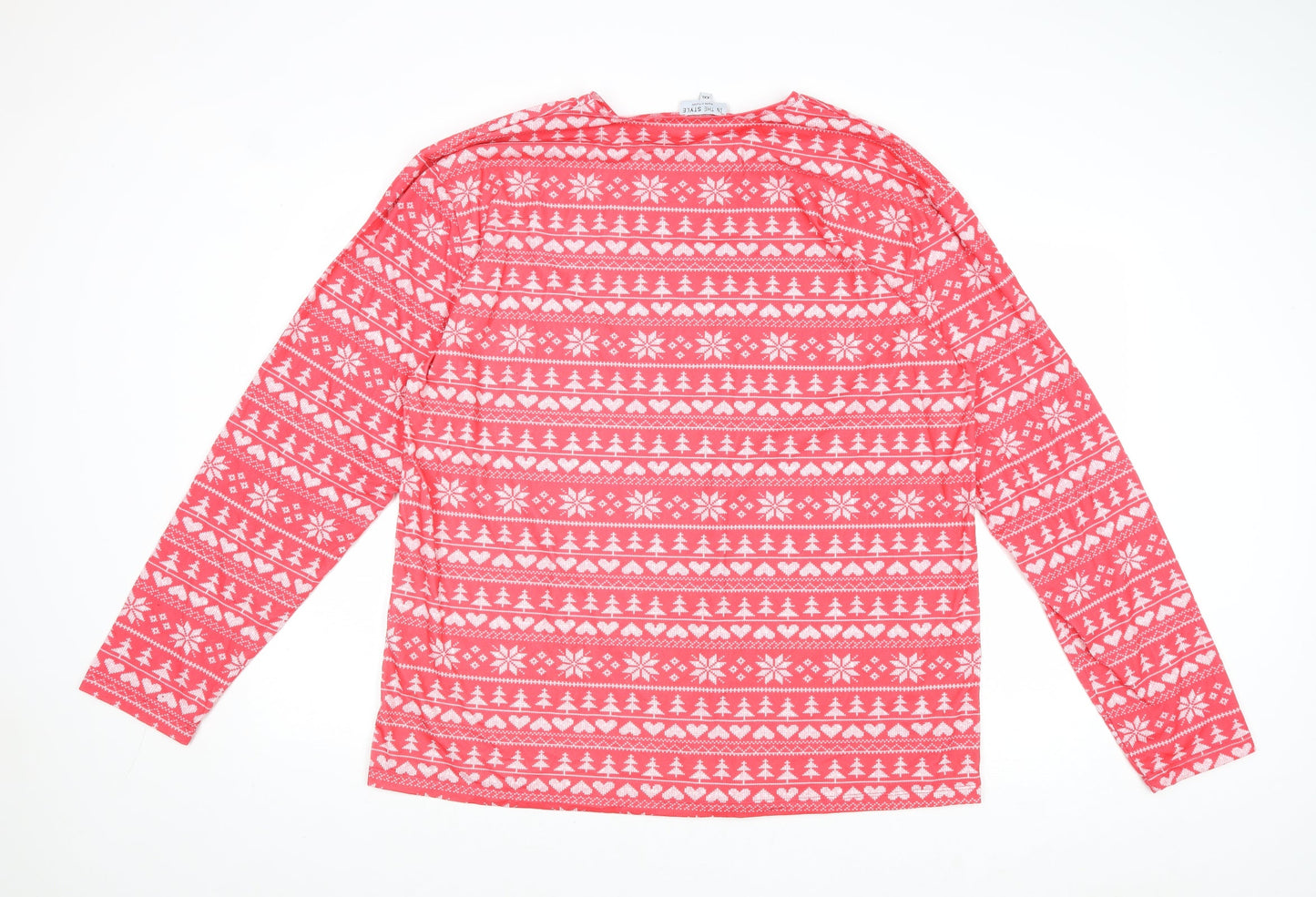 In the Style Womens Red Geometric Polyester Basic Blouse Size 2XL Round Neck - Christmas