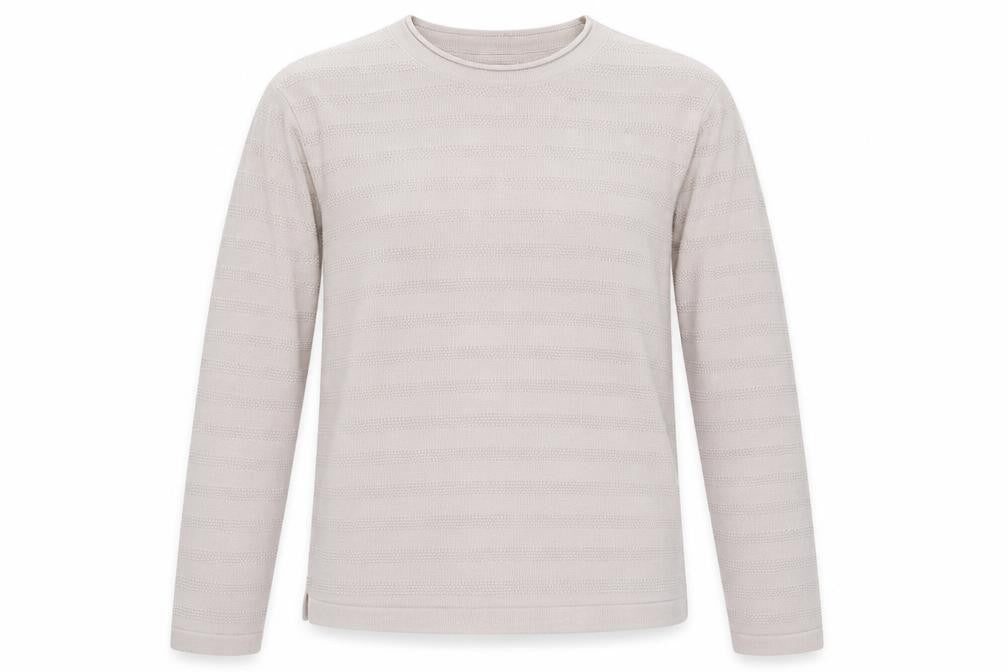 New Look Mens Beige Round Neck Striped Acrylic Pullover Jumper Size M Long Sleeve