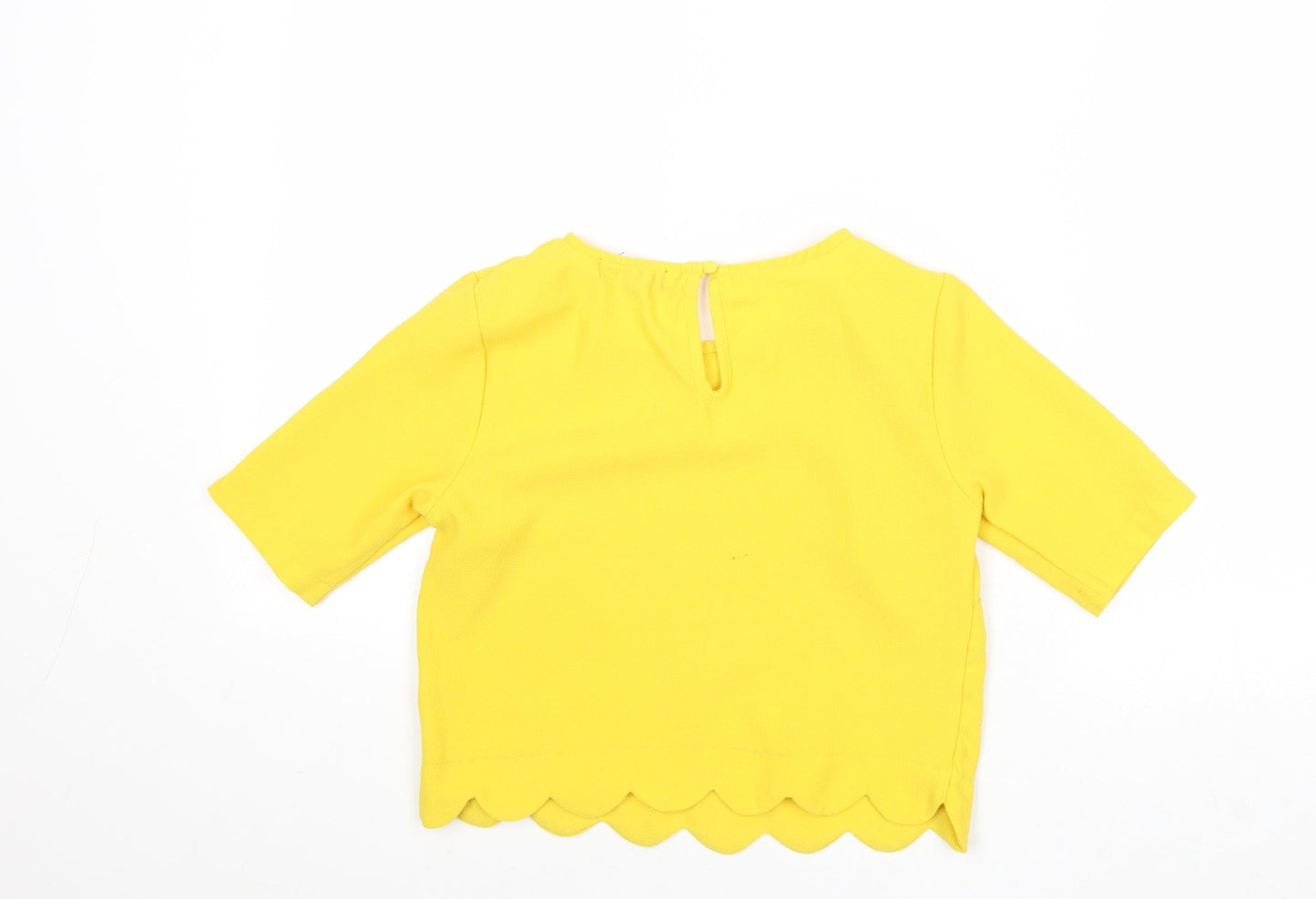 New Look Womens Yellow Polyester Basic Blouse Size 4 Round Neck