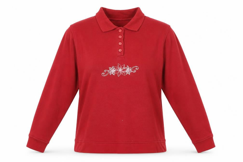 EWM Womens Red Polyester Pullover Sweatshirt Size M Button