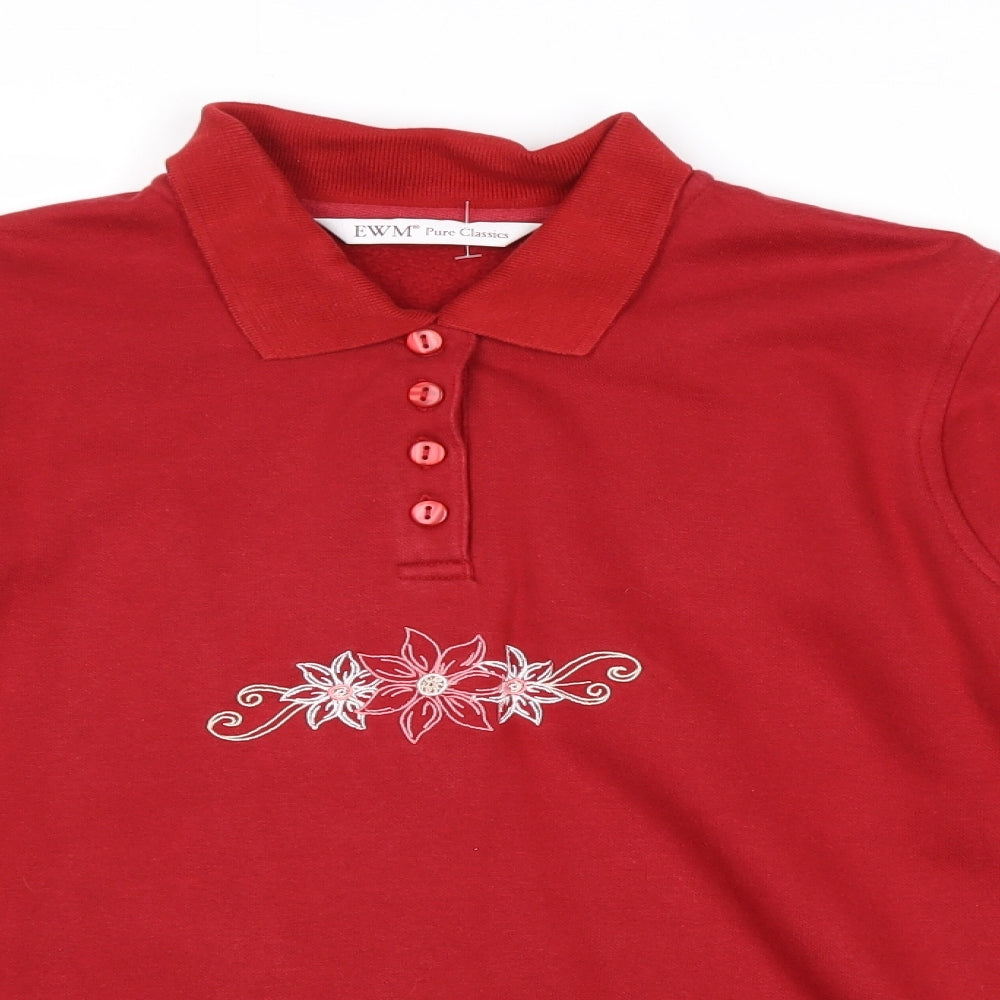 EWM Womens Red Polyester Pullover Sweatshirt Size M Button