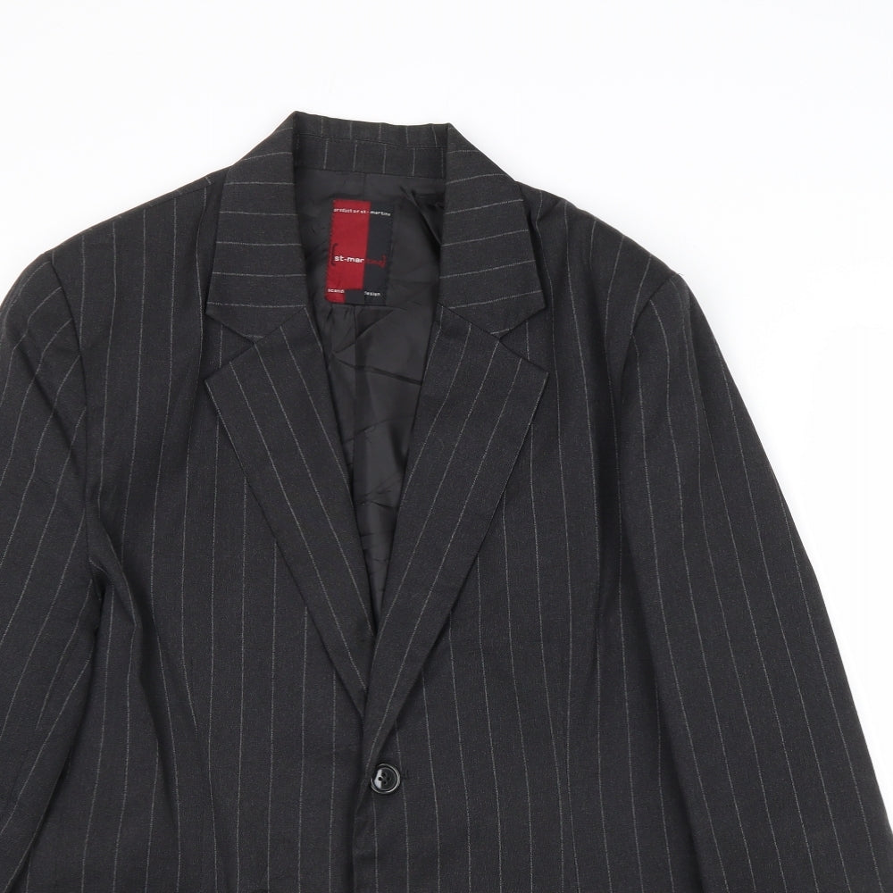 St-Martins Mens Grey Polyester Jacket Suit Jacket Size 38 Regular - Pinstripe