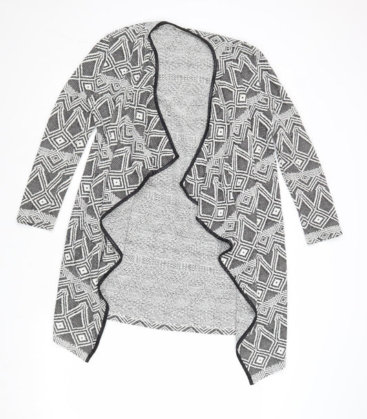 Miss Selfridge Womens Black V-Neck Geometric Polyester Cardigan Jumper Size S
