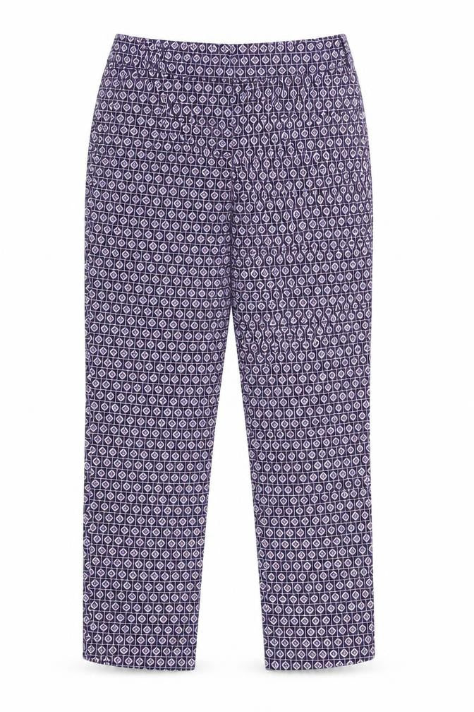 Warehouse Womens Purple Geometric Cotton Trousers Size 8 Regular Zip
