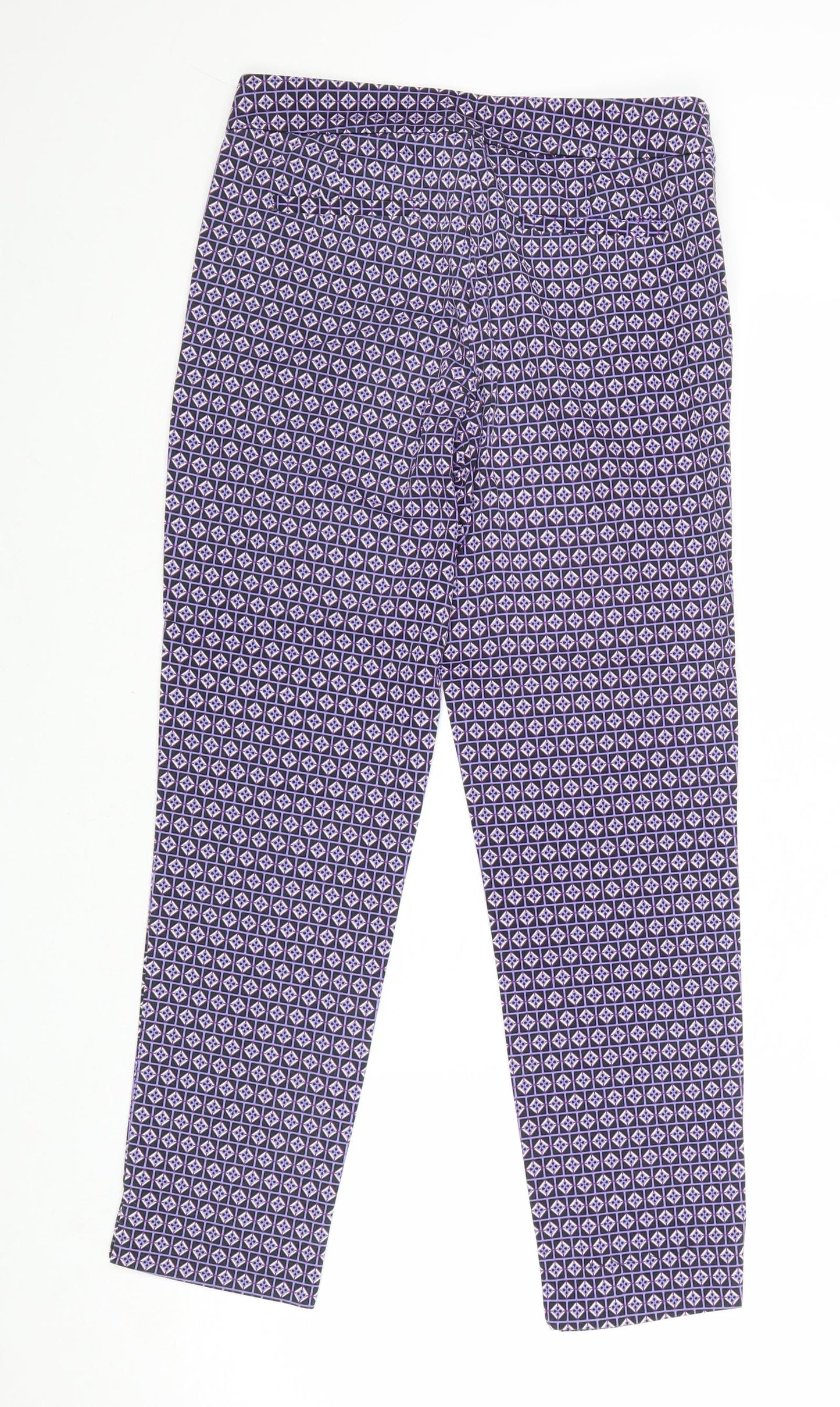 Warehouse Womens Purple Geometric Cotton Trousers Size 8 Regular Zip