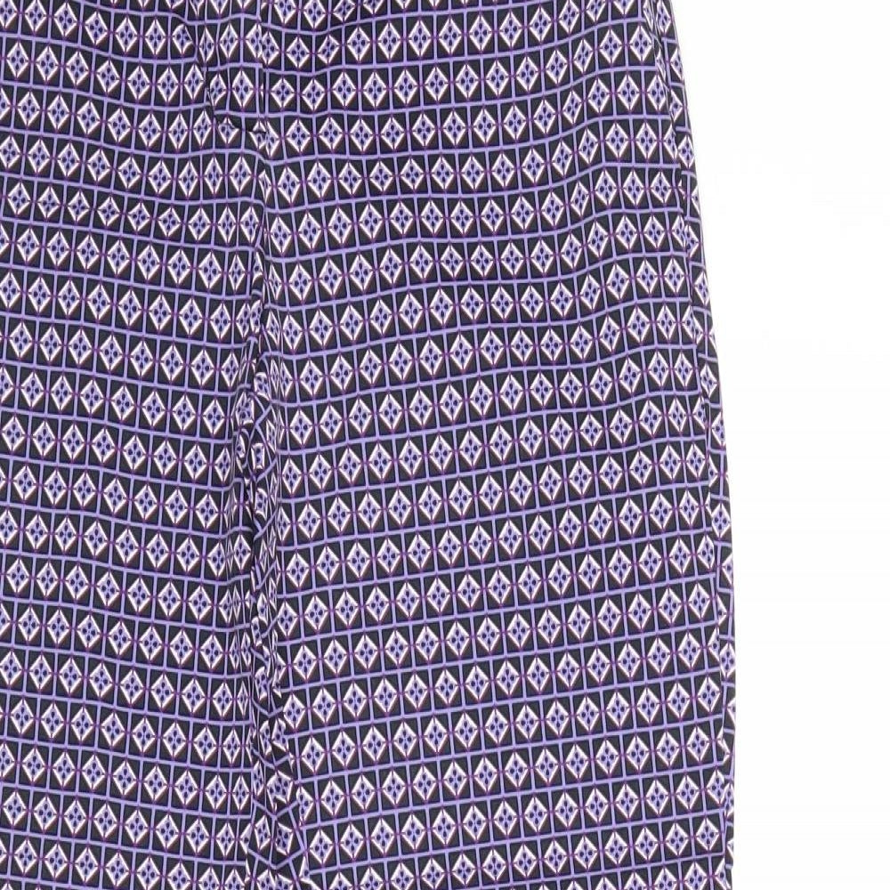 Warehouse Womens Purple Geometric Cotton Trousers Size 8 Regular Zip