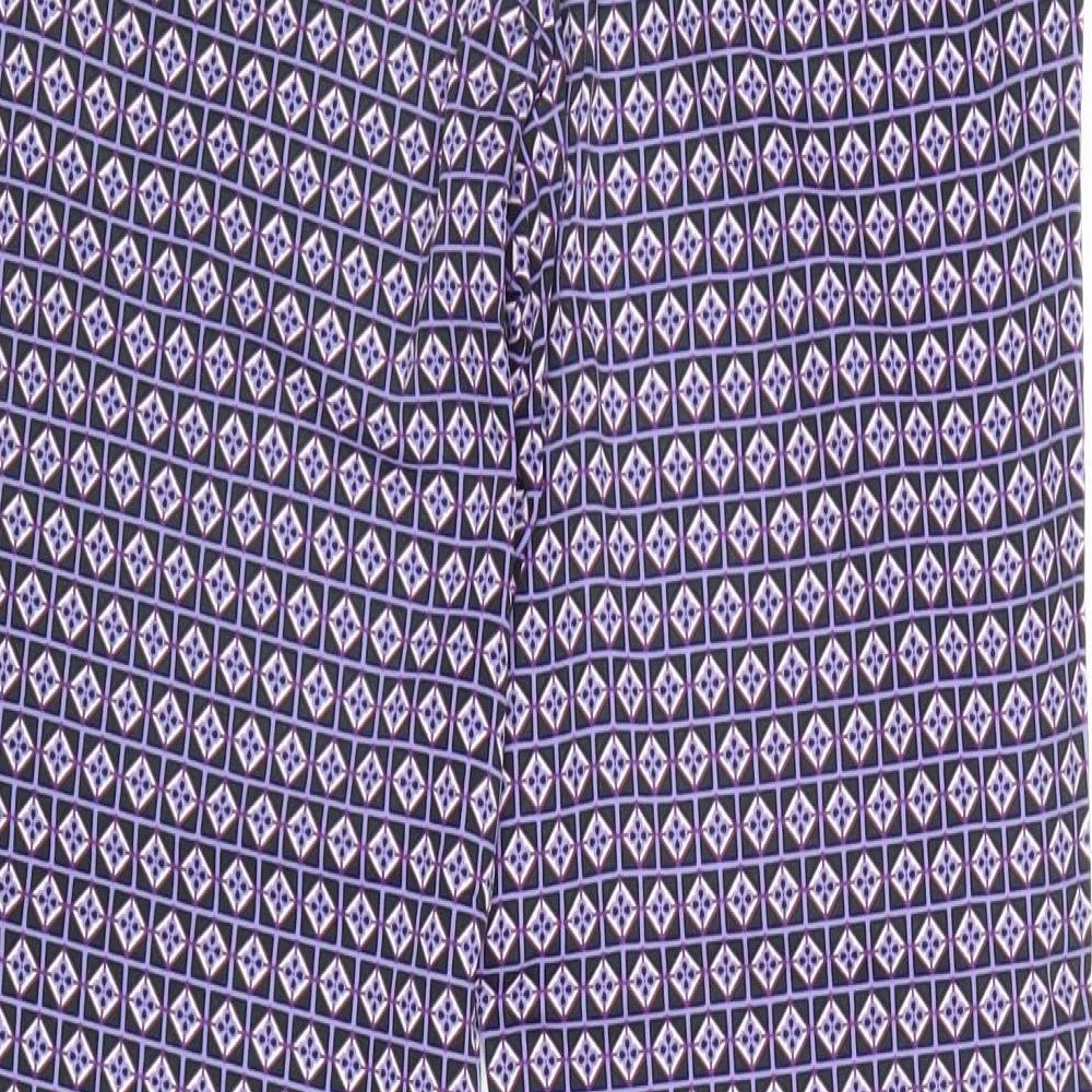 Warehouse Womens Purple Geometric Cotton Trousers Size 8 Regular Zip