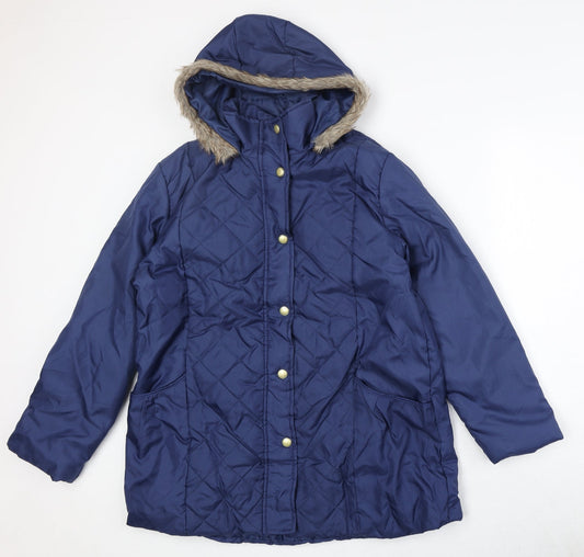 Anne De Lancay Womens Blue Quilted Jacket Size M Snap