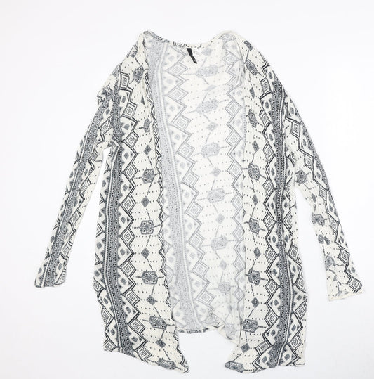 H&M Womens Ivory V-Neck Geometric Viscose Cardigan Jumper Size S - Open