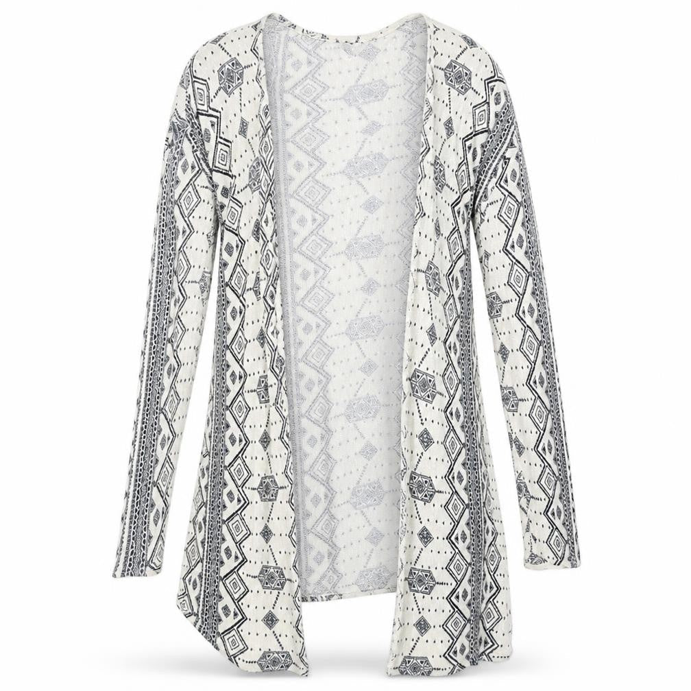 H&M Womens Ivory V-Neck Geometric Viscose Cardigan Jumper Size S - Open
