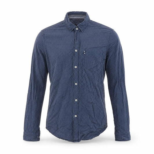 Zara Mens Blue Check Cotton Button-Up Size S Collared Button
