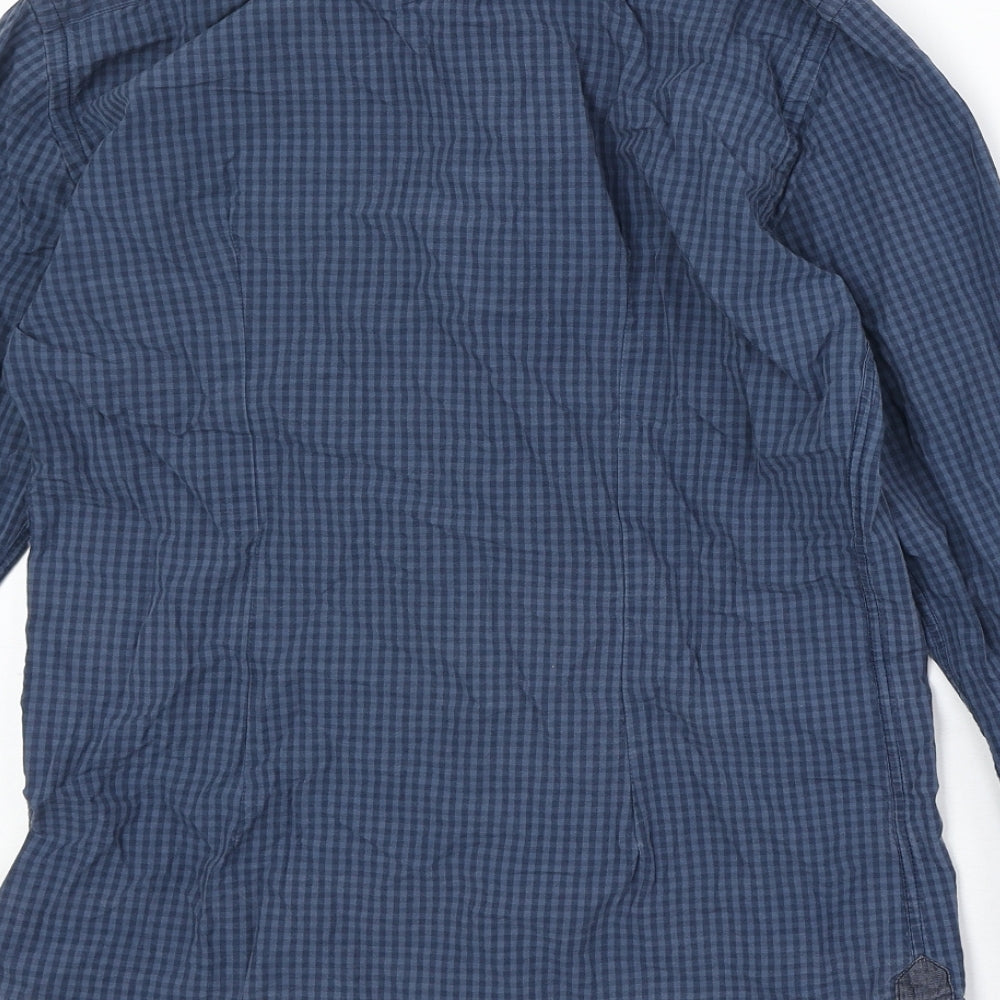 Zara Mens Blue Check Cotton Button-Up Size S Collared Button