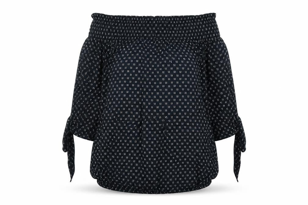 H&M Womens Blue Geometric Viscose Basic Blouse Size 8 Off the Shoulder