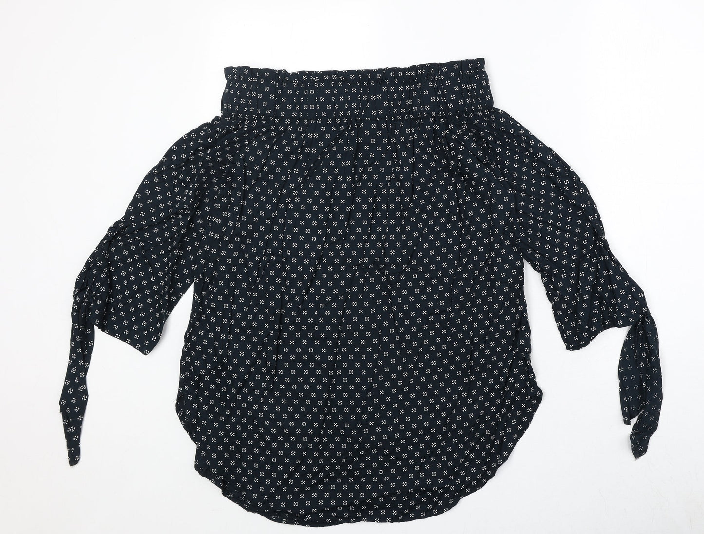 H&M Womens Blue Geometric Viscose Basic Blouse Size 8 Off the Shoulder