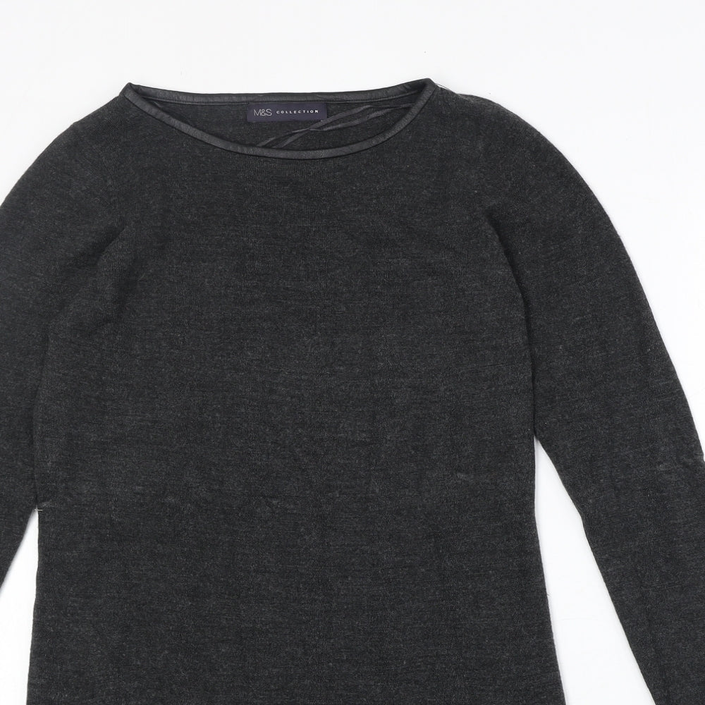 Marks and Spencer Womens Grey Acrylic Jumper Dress Size 8 Round Neck Pullover