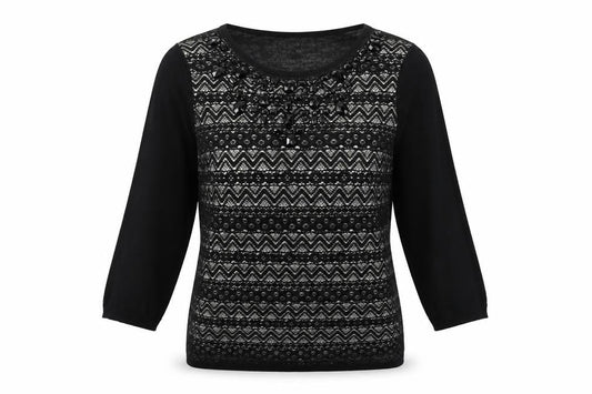 Monsoon Womens Black Boat Neck Geometric Acrylic Pullover Jumper Size 12 - Embellished Neckline