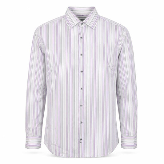 Marks & Spencer Mens Grey Striped Cotton Button-Up Size 15.5 Collared Button