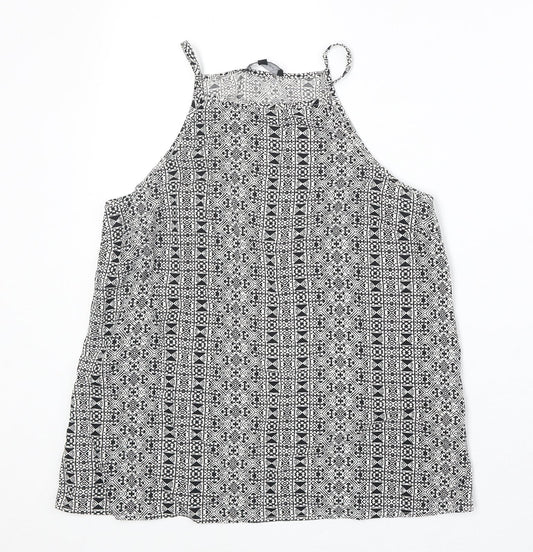 New Look Womens Black Geometric Viscose Basic Tank Size 8 Square Neck