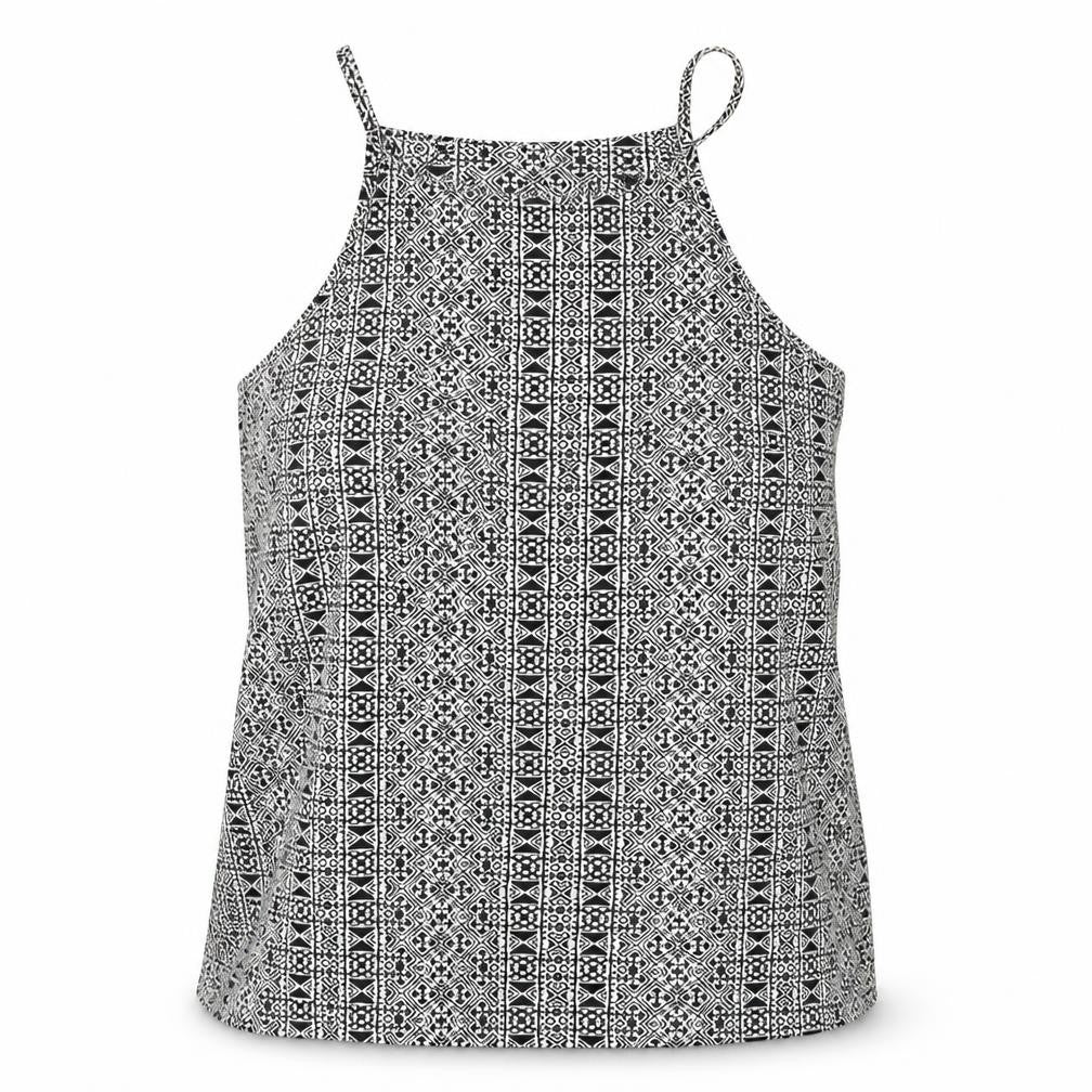 New Look Womens Black Geometric Viscose Basic Tank Size 8 Square Neck