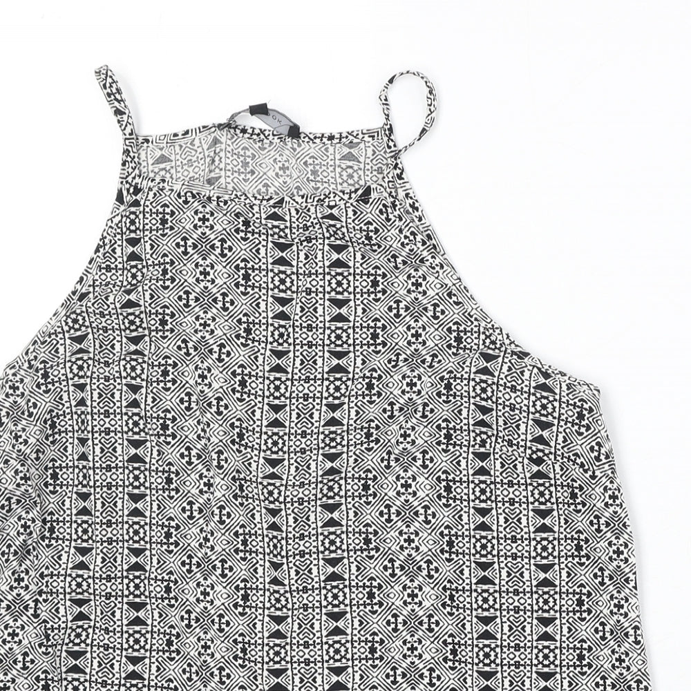New Look Womens Black Geometric Viscose Basic Tank Size 8 Square Neck