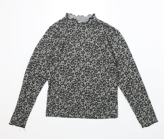 Zara Girls Brown Animal Print Polyester Basic T-Shirt Size 10 Years Mock Neck Pullover - Leopard Print