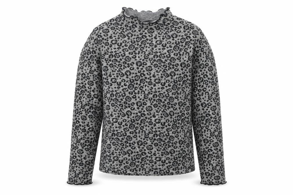 Zara Girls Brown Animal Print Polyester Basic T-Shirt Size 10 Years Mock Neck Pullover - Leopard Print