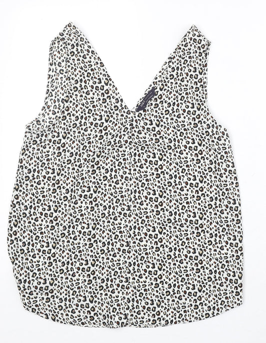 NEXT Womens White Animal Print Polyester Basic Tank Size 10 V-Neck - Leopard Print