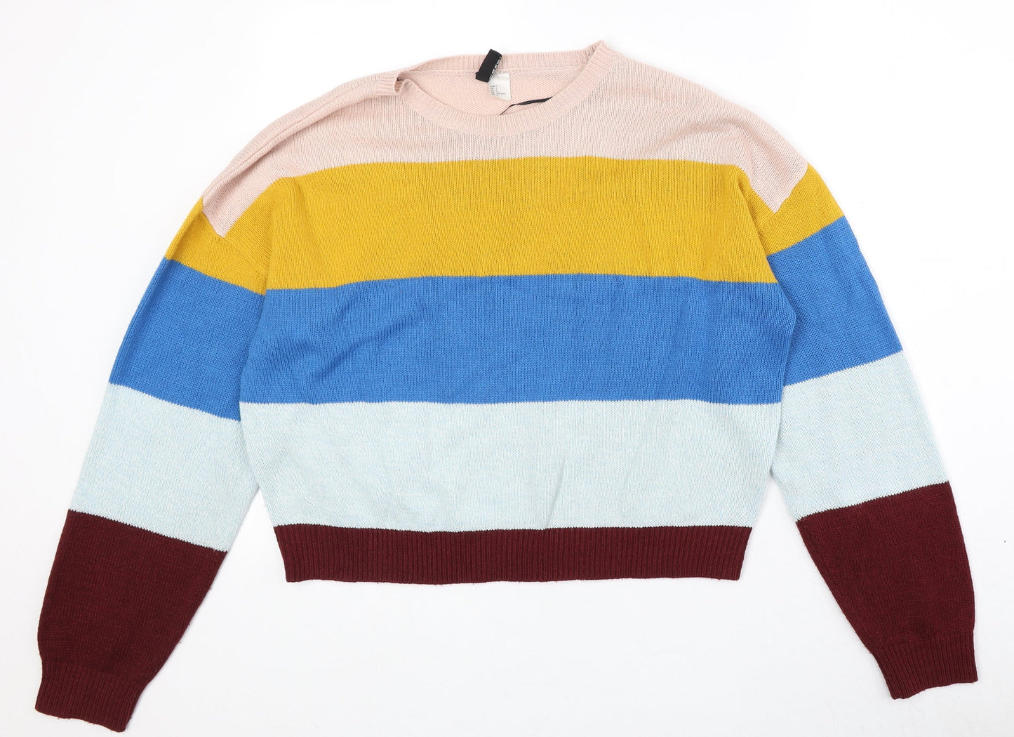 Divided by H&M Womens Multicoloured Round Neck Striped Acrylic Pullover Jumper Size L