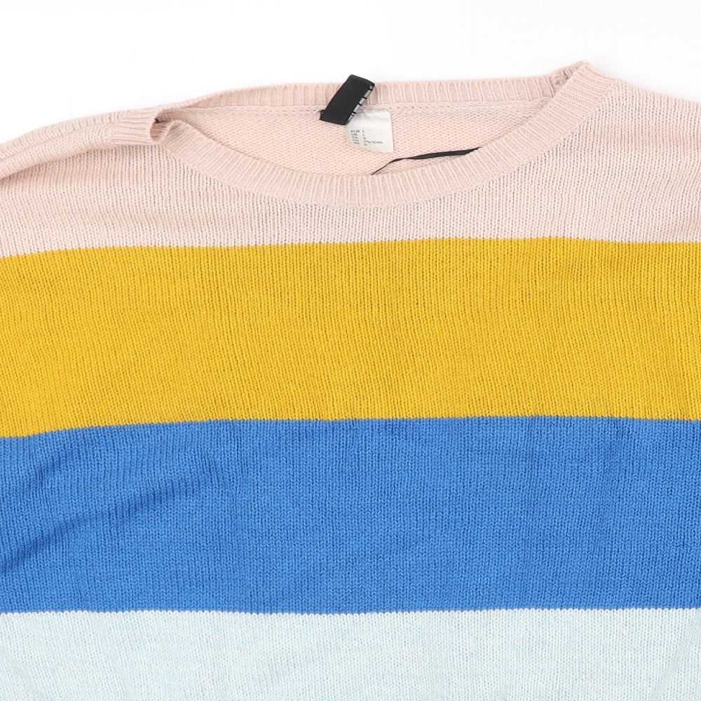 Divided by H&M Womens Multicoloured Round Neck Striped Acrylic Pullover Jumper Size L