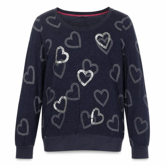 Marks and Spencer Womens Blue Geometric Viscose Pullover Sweatshirt Size 10 Pullover - Heart Pattern