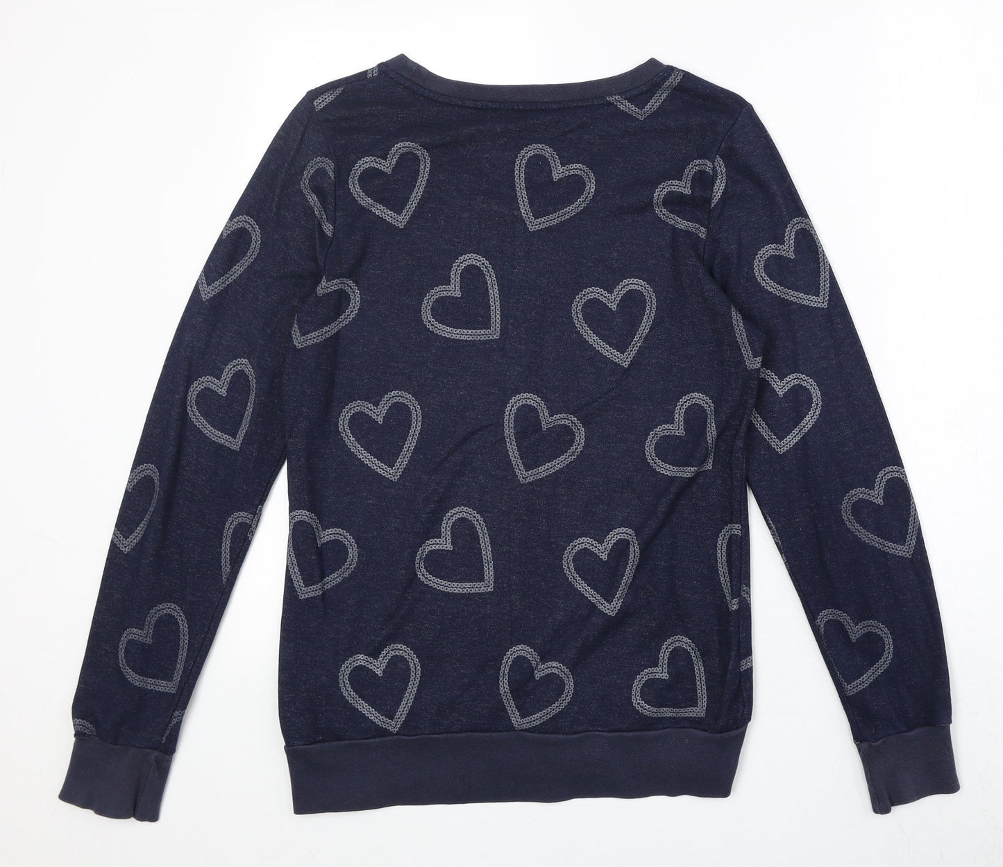 Marks and Spencer Womens Blue Geometric Viscose Pullover Sweatshirt Size 10 Pullover - Heart Pattern