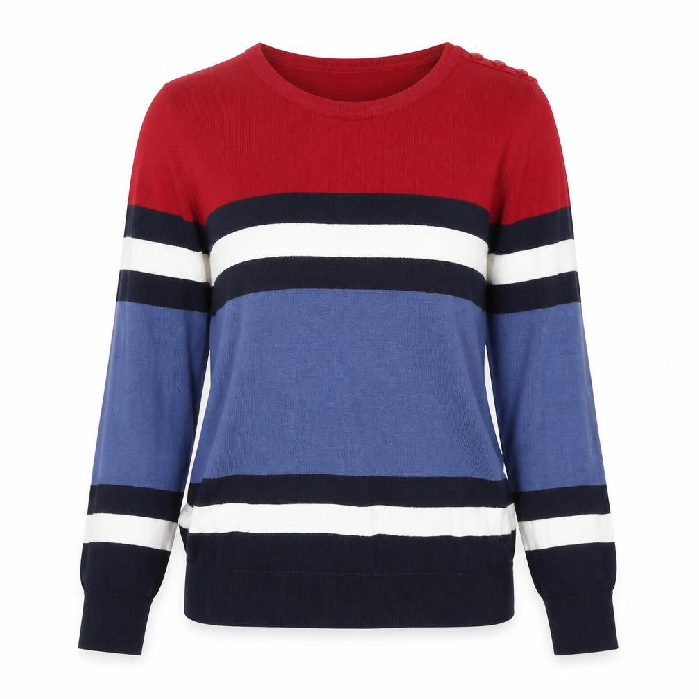 EWM Womens Multicoloured Round Neck Striped 100% Cotton Pullover Jumper Size S