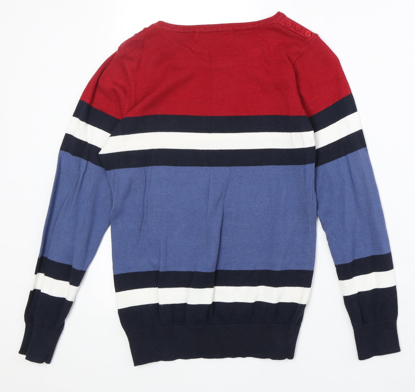 EWM Womens Multicoloured Round Neck Striped 100% Cotton Pullover Jumper Size S