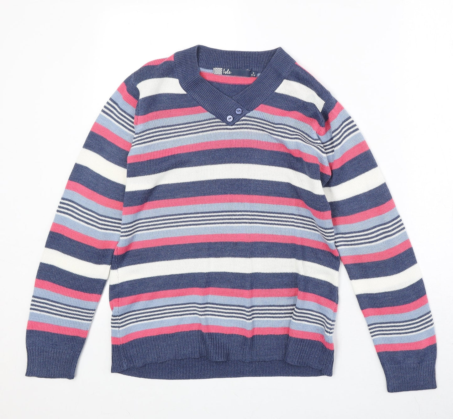 EWM Womens Multicoloured V-Neck Striped Acrylic Pullover Jumper Size S
