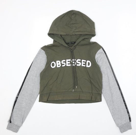 Select Womens Green Colourblock Cotton Pullover Hoodie Size 6 Pullover - Obsessed