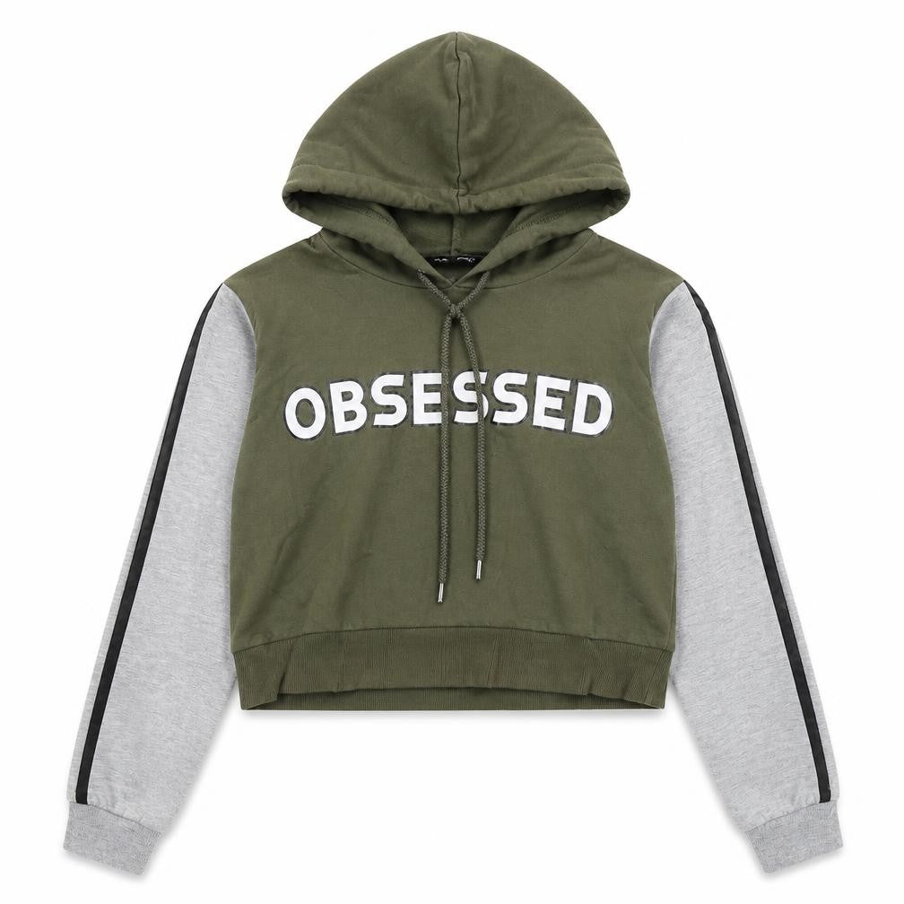 Select Womens Green Colourblock Cotton Pullover Hoodie Size 6 Pullover - Obsessed