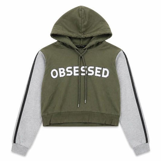 Select Womens Green Colourblock Cotton Pullover Hoodie Size 6 Pullover - Obsessed