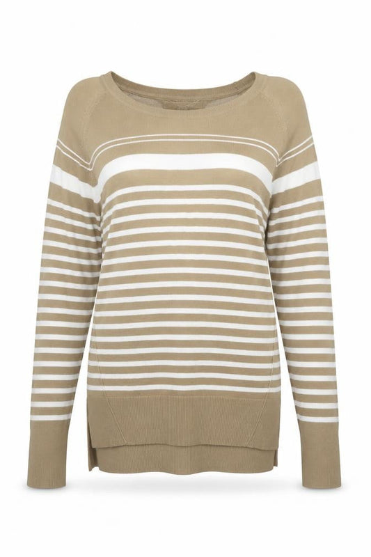 Next Womens Brown Boat Neck Striped Viscose Pullover Jumper Size 8