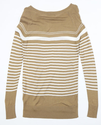 Next Womens Brown Boat Neck Striped Viscose Pullover Jumper Size 8