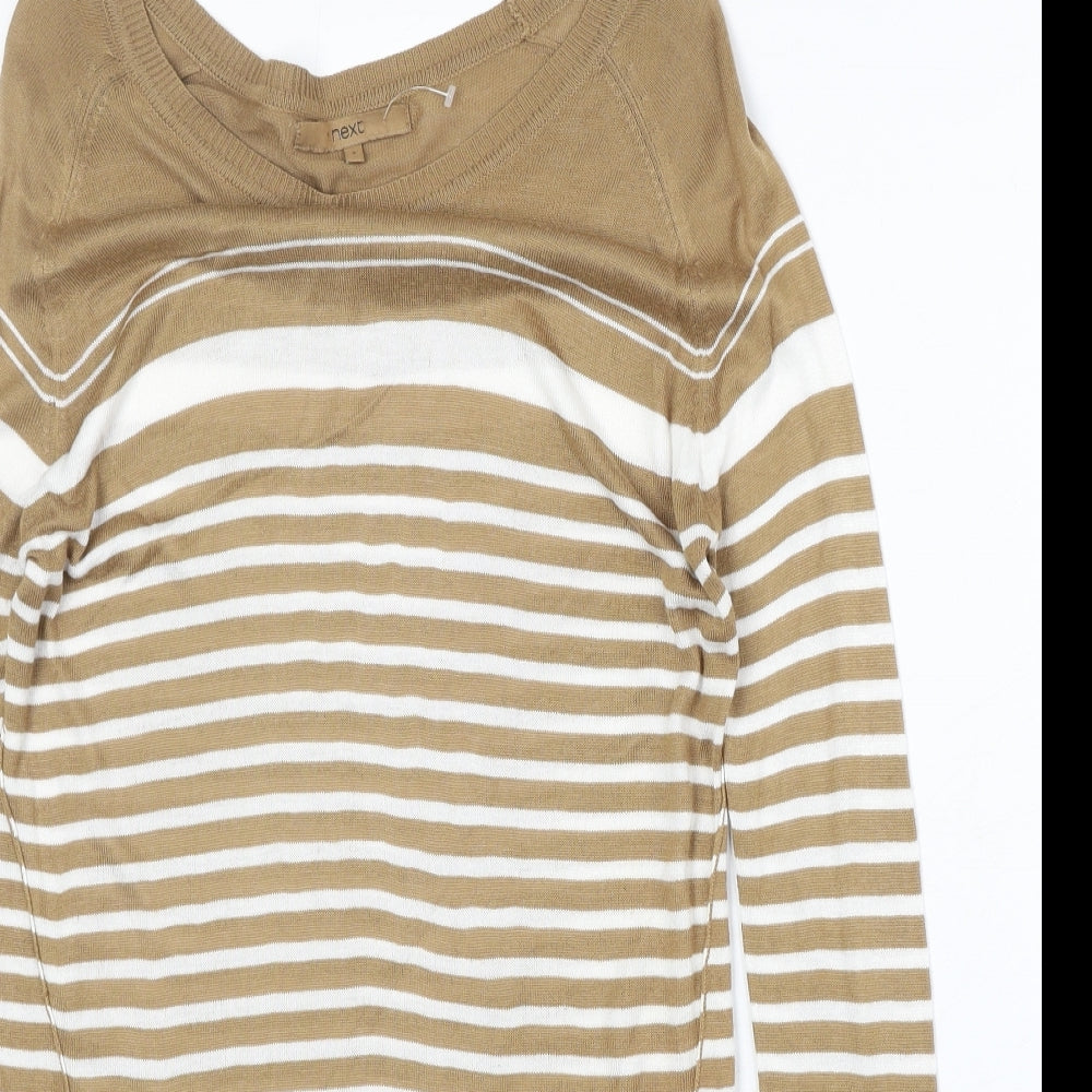 NEXT Womens Brown Boat Neck Striped Viscose Pullover Jumper Size 8