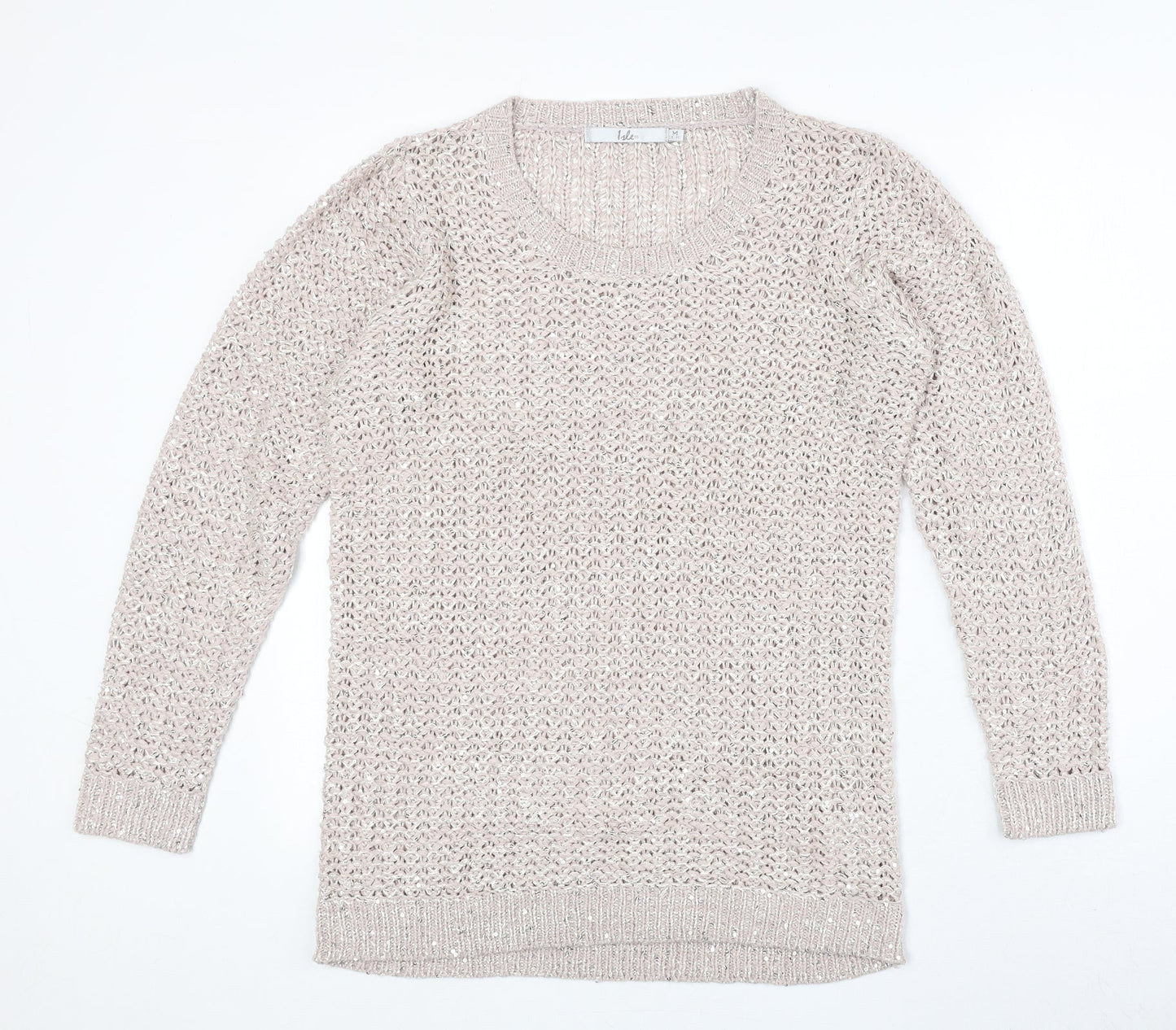 EWM Womens Pink Round Neck Acrylic Pullover Jumper Size M