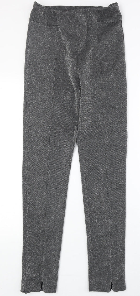 H&M Womens Silver Polyester Trousers Size 10 Regular Zip