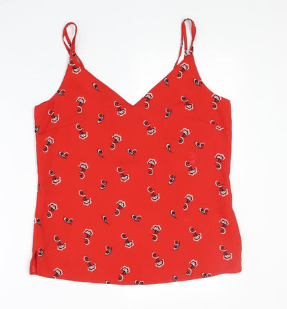 Marks & Spencer Womens Red Geometric Polyester Basic Tank Size 10 V-Neck