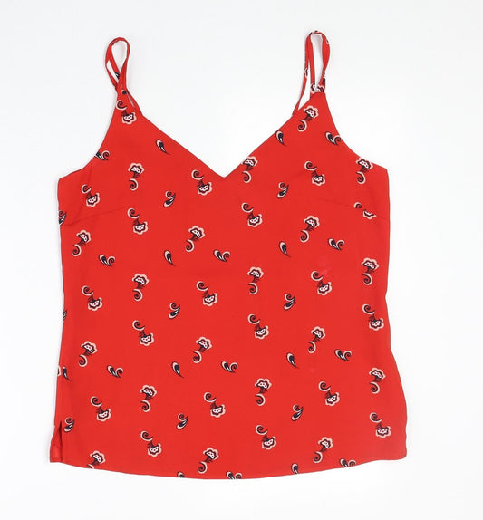 Marks and Spencer Womens Red Geometric Polyester Basic Tank Size 10 V-Neck